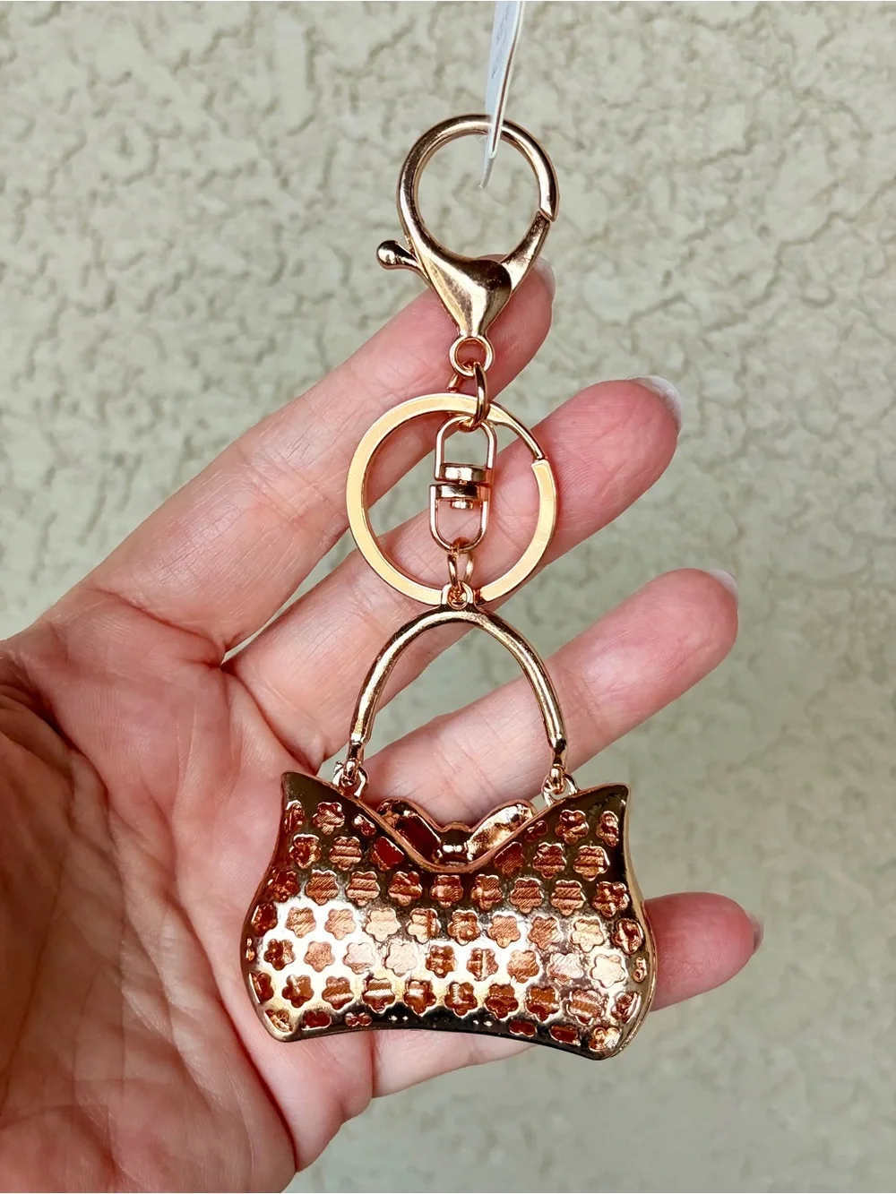 Posh Gold-tone Rhinestone Black & White Striped Purse Keychain